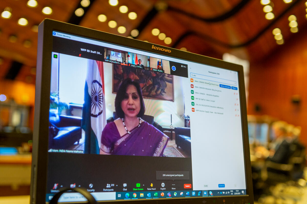 India Permanent Representative connected remotely. Photo: WFP/Giulio d'Adamo