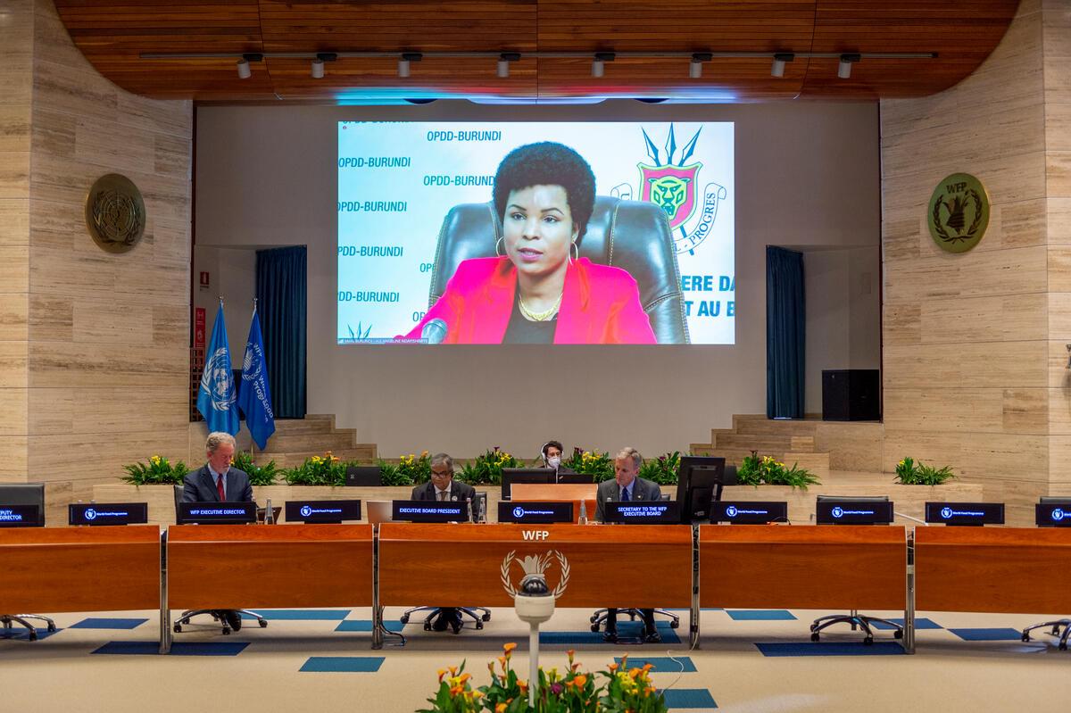 H.E. Angeline Ndayishimiye, First Lady of Burundi, during the "African Union commitment to the School Meals Coalition: turning political commitment into concrete action" high-level segment. Photo: WFP/Giulio d'Adamo