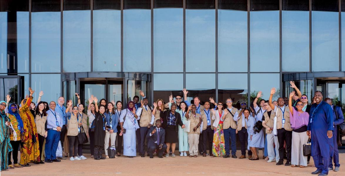 On 3 October 2023, a delegation of members of the Executive Boards of UNICEF, UNDP/UNFPA/UNOPS, WFP and UN Women tour the new United Nations House in Diamniadio, Senegal. The state-of-the-art building, graciously funded by the Government of Senegal, will house all United Nations organizations in Senegal and about 2,000 staff. The building is set to be inaugurated in late 2023, with plans for a phased move-in of staff starting in 2024. © UNICEF/UNI454510/ALBG Communication