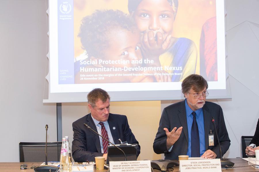 Social Protection side event sponsored by WFP Policy and Programme Division and launch of WFP-World Bank Group publication “Can We Better Bridge Humanitarian Assistance and Social Protection? Lessons from Country Experience”. Photo Credit: WFP/Giulio Napolitano