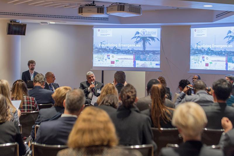 Switzerland and WFP Emergencies Division side event: Visualizing emergencies: featuring the work of Geospatial Support Unit and Geographical Information Systems (GIS). Photo credit: WFP/Rein Skullerud