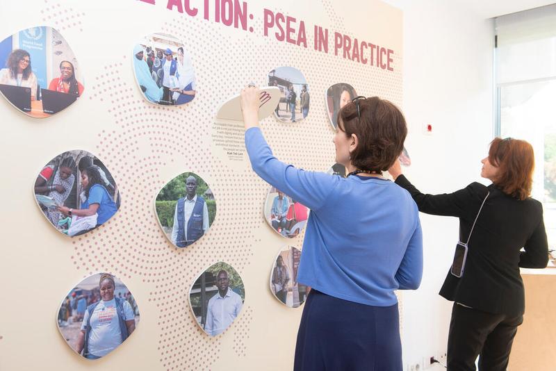 In the photo: Launch of the exhibit: Ensuring safe and dignified access to food: WFP's protection from sexual exploitation and abuse journey Exhibit on the margins of the Annual Session of the Executive Board 2025. Photo credit: WFP/Daria Addabbo