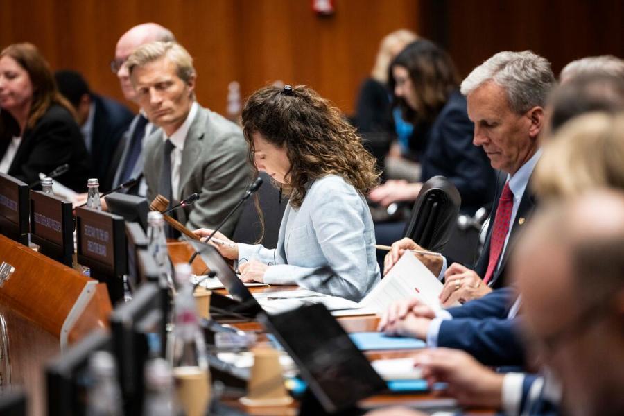 H.E. Ms. Elissa Golberg, Ambassador and Permanent Representative of Canada and President of the WFP Executive Board 2025, gavels on to the next item on the agenda. Photo credit: WFP/Matteo Minnella