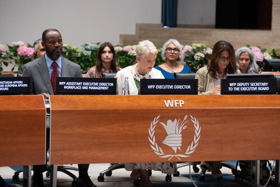 In the photo: intervention by Cindy McCain, WFP Executive Director delivers welcome remarks. Harnessing Artificial Intelligence to accelerate WFP’s fight against hunger - Side event on the margins of the Annual Session of the Executive Board 2025. Photo credit: WFP/Daria Addabbo