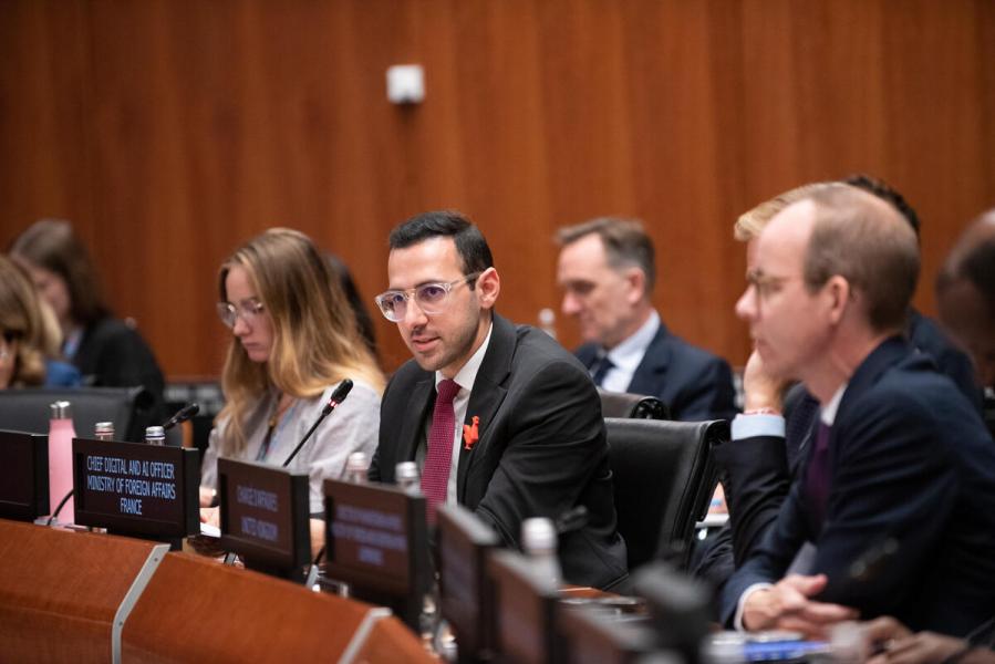 In the photo: intervention by Mr Rami Abi Akl, Chief Digital and AI Officer, Ministry of Foreign Affairs, Government of France. Harnessing Artificial Intelligence to accelerate WFP’s fight against hunger - Side event on the margins of the Annual Session of the Executive Board 2025. Photo credit: WFP/Daria Addabbo