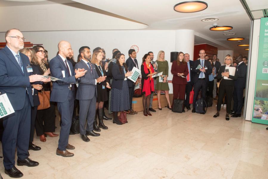 Launch of the exhibit: Ensuring safe and dignified access to food: WFP's protection from sexual exploitation and abuse journey.  Presented by, Mr. Dominik Heinrich, Director, WFP Innovation Division  Ms. Margot van der Velden, WFP Regional Director Western Africa.  H.E. Mr. Andreas Von Brandt, Ambassador and Permanent Representative of Germany.  Ms. Rania Dagash-Kamara, Assistant Executive Director Partnerships &amp; Innovation Department.  © WFP/Daria Addabbo