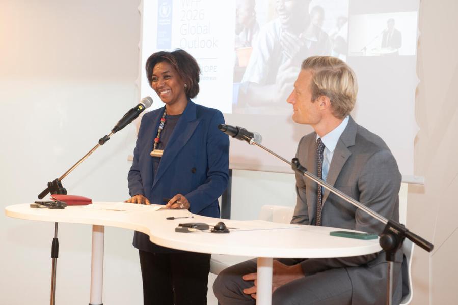 In the photo: remarks by Ms. Rania Dagash-Kamara, Assistant Executive Director.  WFP 2026 Global Outlook Launch. © WFP/Daria Addabbo