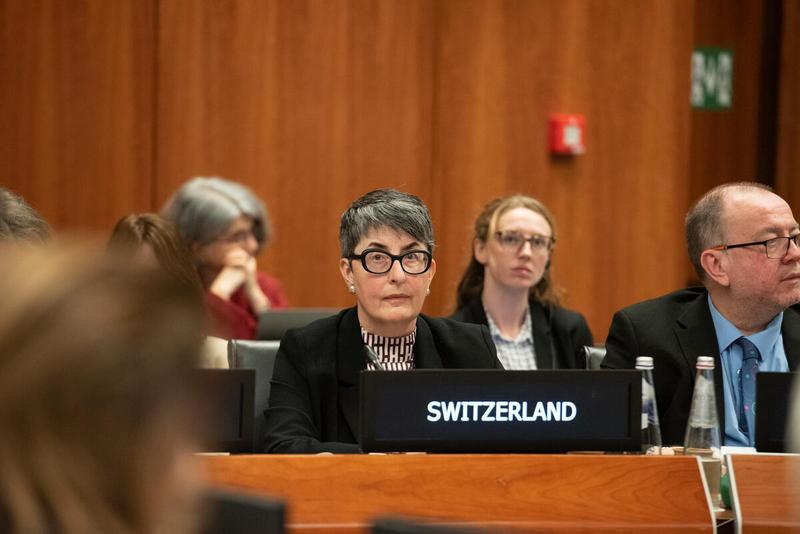 In the photo: intervention by Ms. Barbara Dätwyler-Scheuer, Head of Multilateral Humanitarian Affairs, Federal Department of Foreign Affairs (FDFA), Swiss Agency for Development and Cooperation (SDC), Multilateral Affairs and NGO Division – Multilateral Humanitarian Affairs Section. © WFP/Daria Addabbo