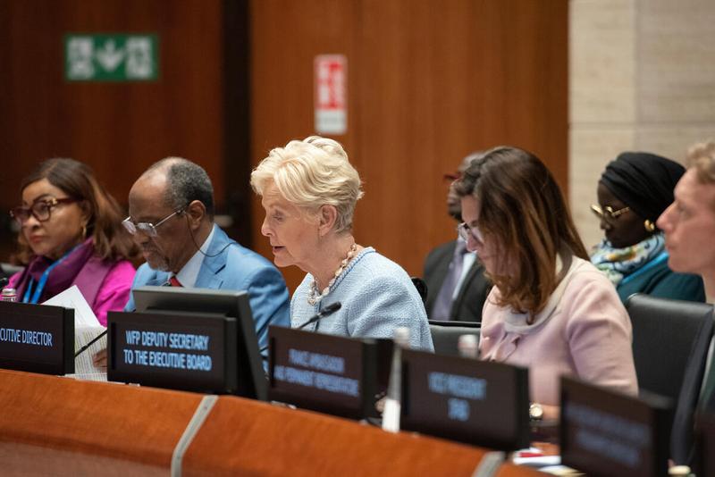 In the photo: opening remarks by Ms. Cindy McCain, Executive Director World Food Programme.  "Africa Day of School Feeding: Strengthening Learning Through Nutritious, Healthy Home‑Grown School Meals" side event on the margin of the First Regular Session of the Executive Board 2026 (EB.1/2026). © WFP/Daria Addabbo