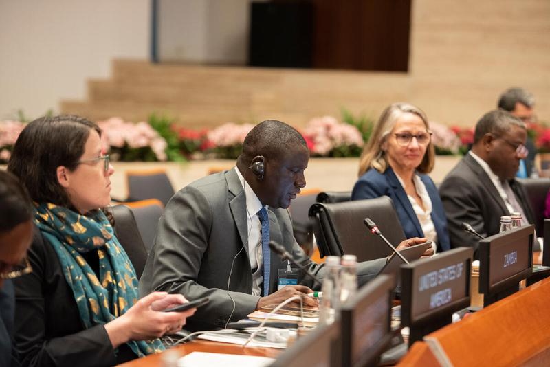 In the photo: remarks by the delegation of Zambia  "Africa Day of School Feeding: Strengthening Learning Through Nutritious, Healthy Home‑Grown School Meals" side event on the margin of the First Regular Session of the Executive Board 2026 (EB.1/2026). © WFP/Daria Addabbo