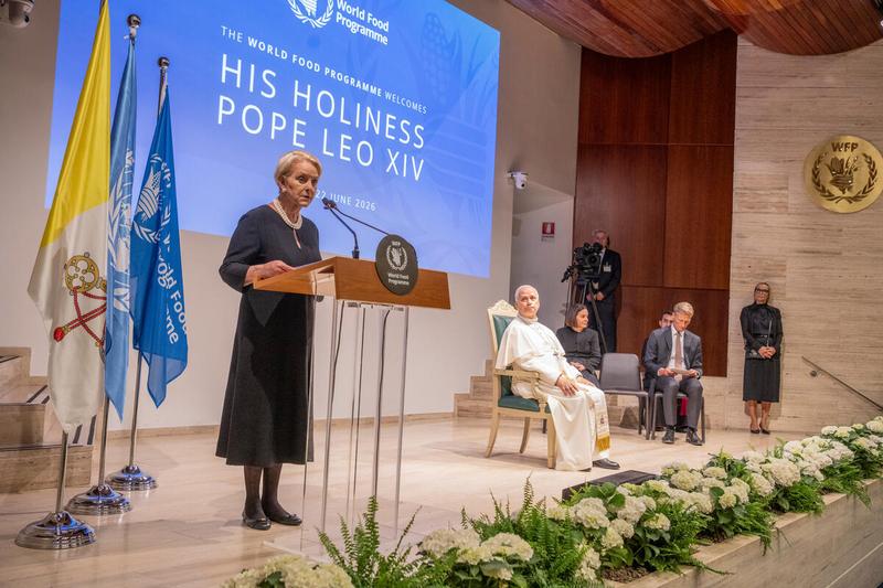 WFP Headquarters Rome, Italy, Monday 22 June 2026. Visit to the World Food Programme headquarters by His Holiness Pope Leo XIV. © WFP/Rein Skullerud