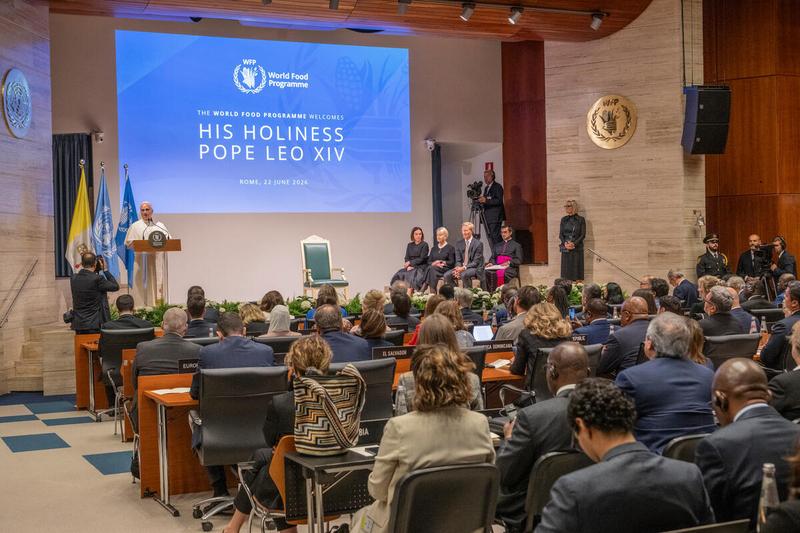 WFP Headquarters Rome, Italy, Monday 22 June 2026. Visit to the World Food Programme headquarters by His Holiness Pope Leo XIV. © WFP/Rein Skullerud