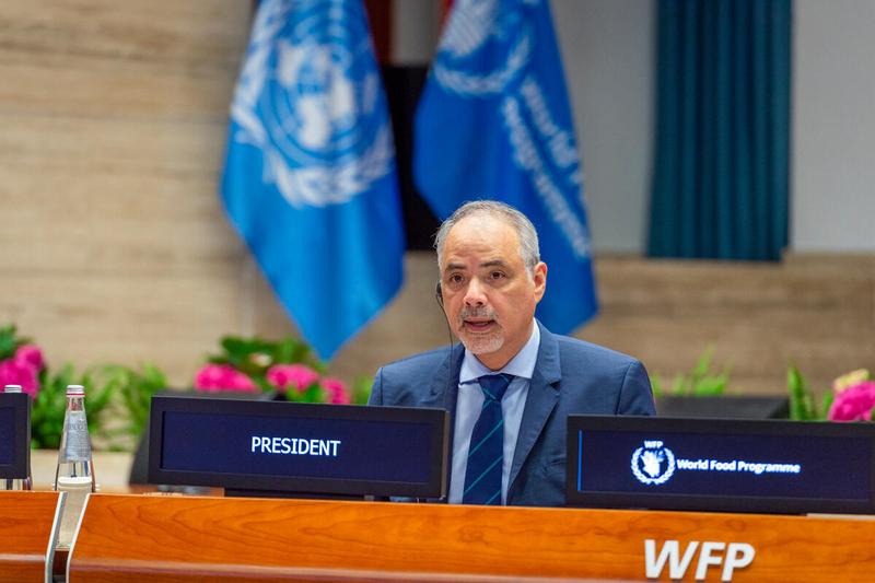 WFP HQ Rome, Italy, 21 June 2021 - In the Photo: Intervention by Ambassador H.E. Mr. Luis Fernando Carranza Cifuentes, Guatemala and President of the WFP EB 2021 - Photo: WFP/Giulio D'Adamo