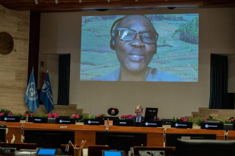 WFP HQ Rome, 22 June 2021 - Impacting Nutrition through a Fresh Food Voucher Programme in Ethiopia. Side event on the margins of the Annual regular session of the Executive Board, 2021 In the photo: Intervention by Dr. Namukolo Covic, Senior Research Coordinator, IFPRI, (on screen). - Photo: WFP/Rein Skullerud
