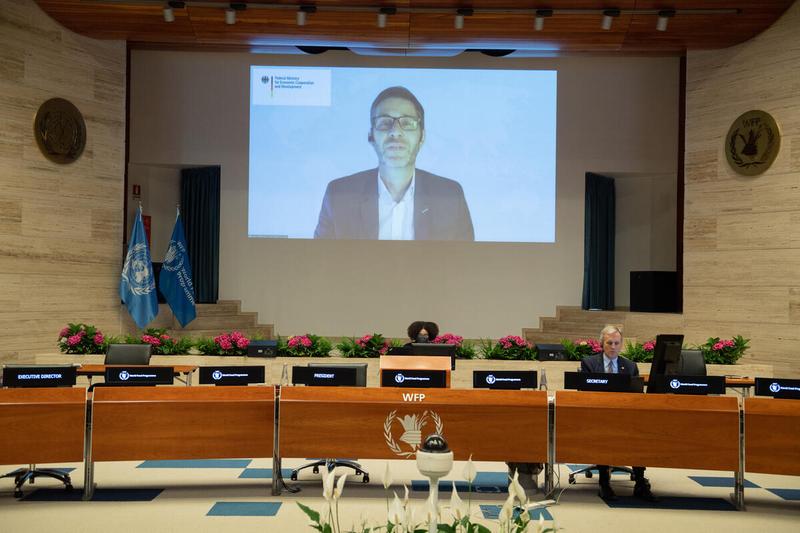 WFP HQ Rome, 22 June 2021 - Impacting Nutrition through a Fresh Food Voucher Programme in Ethiopia. Side event on the margins of the Annual regular session of the Executive Board, 2021 In the photo: Intervention by Hanspeter Schwär Representative from the German Development Ministry BMZ (on screen) - Photo: WFP/Rein Skullerud