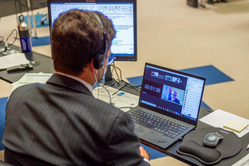 WFP EBS Staff, working during the Second Regular Session of the Executive Board (EB.2/2021). Photo: WFP/Giulio d'Adamo