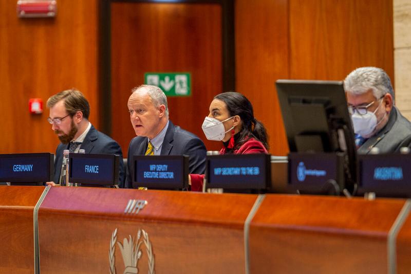 Intervention by H.E. Dr. Ulrich Seidenberger, Ambassador of Germany, during the "Protecting the humanitarian space means protecting WFP’s humanitarian work" – side event on political and operational ways to safeguarding humanitarian action. Photo: WFP/Giulio d'Adamo