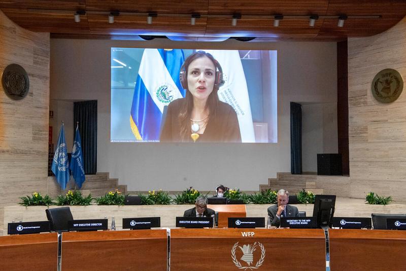 Summary report on the evaluation of the country strategic plan for El Salvador (2017–2021) Speech by Ms. Karla de Palma, Director General International Cooperation Agency, El Salvador connected remotely. Photo: WFP/Rein Skullerud