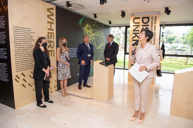 Launch of the exhibit on Migration in the Americas: Migratory routes and motivations of people on the move. Conducted by Ms. Lola Castro Regional Director, RBP together with Mr. David Beasley, Executive Director WFP Ms. Ana Luisa Castro Novey, Vice Minister of Panama Mr. Don Tomás Alberto Duncan Jurado, Permanent Representative of Panama Mr. Carlos Cerniak, Ambassador of Argentina. Photo: WFP/Rein Skullerud