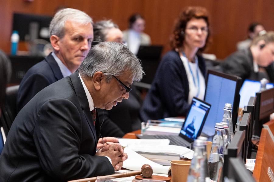 H.E. Md. Shameem Ahsan, President of the WFP Executive Board 2022 reads out and gavels the decision taken by the Executive Board Membership. Second Regular Session of the Executive Board (EB.2/2022) Photo: WFP/Rein Skullerud