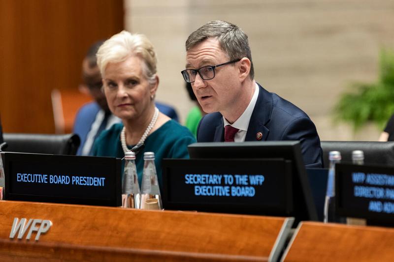 Intervention by Mr. Artur Andrzej Pollok, Permanent Representative of Poland and President of the Executive Board 2023. Photo credit: WFP/Matteo Minnella