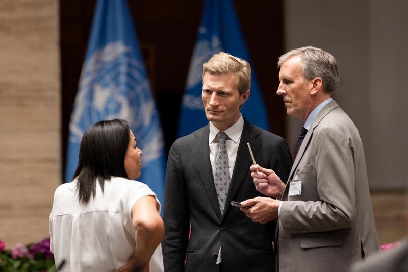 In the photo (from left to right): Valerie Guarnieri, United Nations World Food Programme Assistant Executive Director; Carl Skau, United Nations World Food Programme Deputy Executive Director and Chief Operating Officer; Philip Ward, WFP Secretary to the Executive Board. Photo credit: WFP/Matteo Minnella