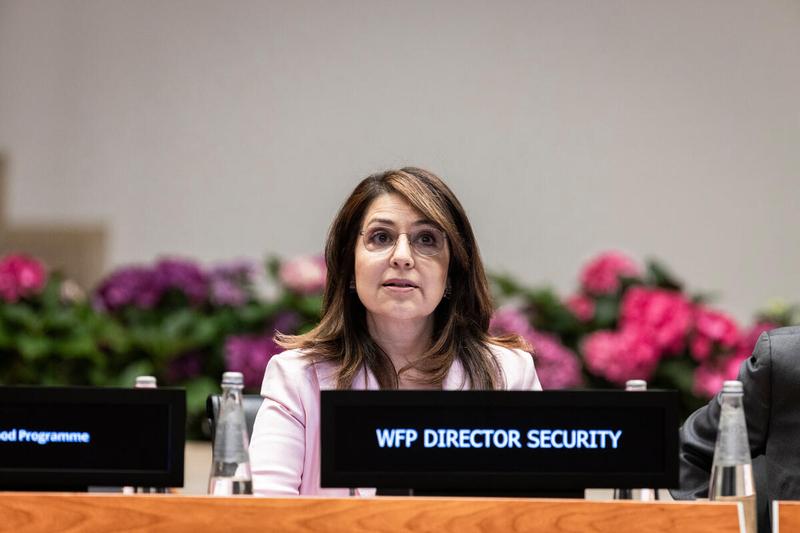 Intervention by Ms. Maria Montalvo, Director of Security. Photo credit: WFP/Matteo Minnella