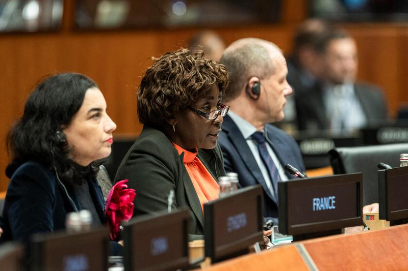 In the photo: intervention by H.E. Chantal Moukoutou Legnongo, Ambassador and Permanent Representative of Gabon. Photo credit: WFP/Matteo Minnella