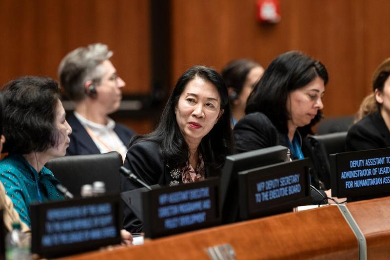 Side event on the margins of the Second Regular Session of the Executive Board Unlocking collaborative solutions: The impact of the UNHCR-WFP joint hub in situations of forced displacement. Intervention by, Ms. Marcia Wong, Deputy Assistant to the Administrator of USAID's bureau for humanitarian assistance. Photo credit: WFP/Matteo Minnella