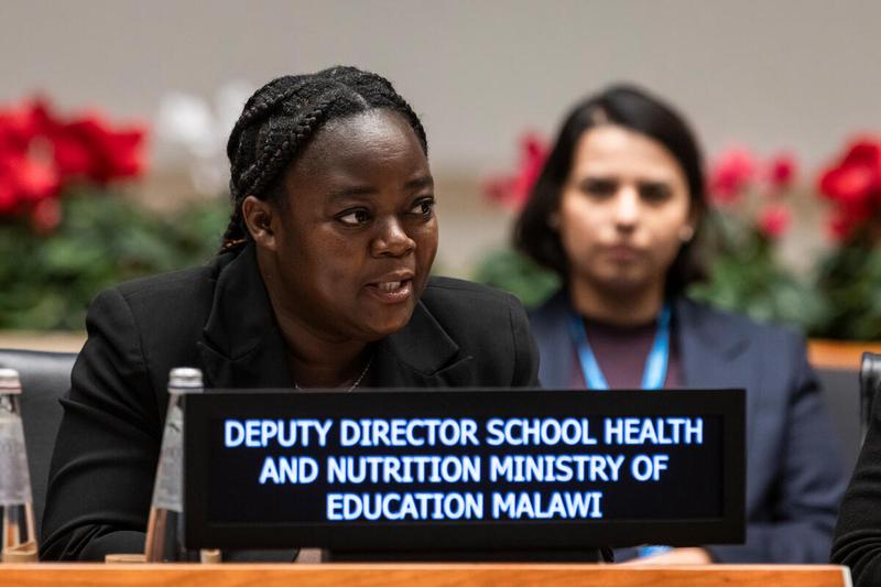 In the photo: intervention by H.E. Ms Maureen Maguza-Tembo, Deputy Director for School Health and Nutrition, Ministry of Education, Government of Malawi. Photo credit: WFP/Matteo Minnella