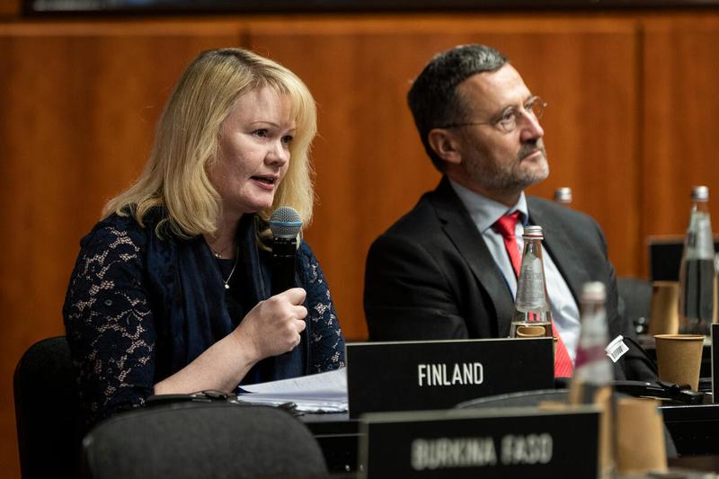 In the photo: intervention by H.E. Ms.Tania GRÉN, Permanent Representative of the Republic of Finland to FAO, WFP and IFAD. Photo credit: WFP/Matteo Minnella