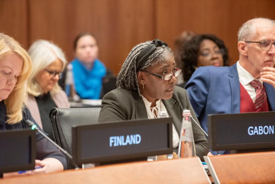 In the photo: intervention by H.E. Ms. Chantal Moukoutou LEGNONGO, First Counsellor and Alternate Permanent Representative of Gabon. Photo credit: WFP/Daria Addabbo