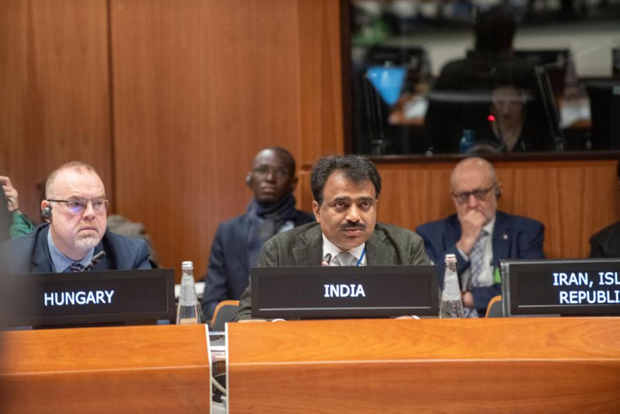 In the photo: intervention by H.E. Dr. Balaji JUJJAVARAPU Minister (Agriculture) and Alternate Permanent Representative of India. Photo credit: WFP/Daria Addabbo