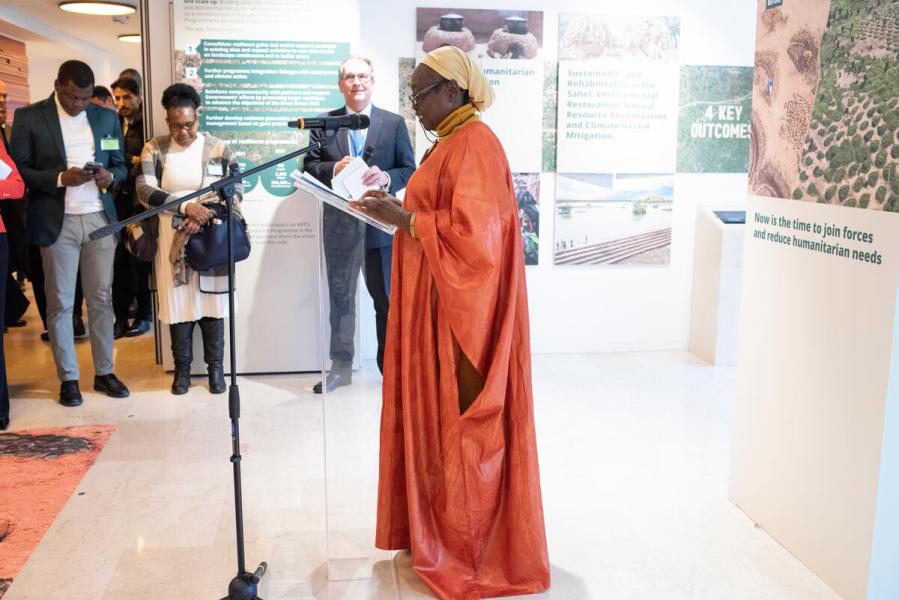 Exhibition opening: A Green Wall Against Hunger: Partnerships for Resilience Building to Decrease Humanitarian Needs. Opening remarks by H.E Ms. Sainta Ndem Ngoidi, Secretary of State, Ministry of Planning, Economy and International Cooperation, Chad. Photo credit: WFP/Daria Addabbo