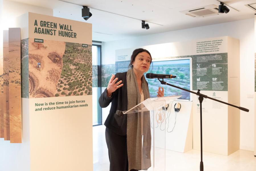 Exhibition opening: A Green Wall Against Hunger: Partnerships for Resilience Building to Decrease Humanitarian Needs. Opening remarks by Ms Andrea Meza Murillo, UNCCD Deputy Executive Secretary. Photo credit: WFP/Daria Addabbo