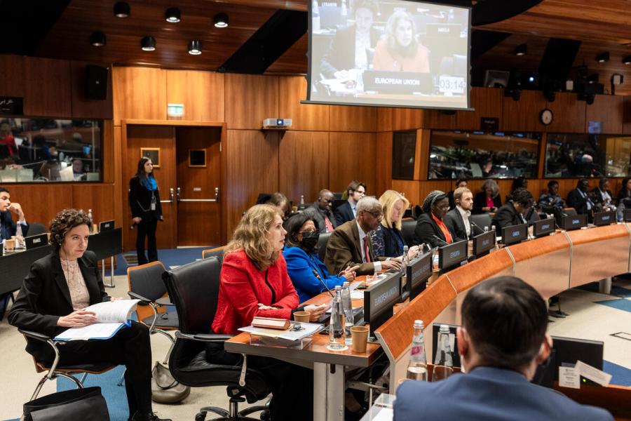 In the photo: intervention by H.E. Ms. Alexandra VALKENBURG, Ambassador and Permanent Representative of the European Union. Photo credit: WFP/Matteo Minnella