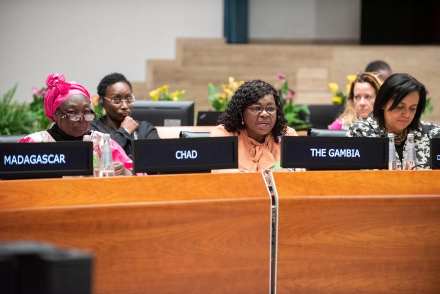 In the Photo: intervention by H.E. Ms. Claudiana A. Cole, Minister of Basic and Secondary Education, Government of The Gambia. &quot;Africa Day of School Feeding: Enhancing Education and Human Capital in Africa&quot;, side event on the margins of the First Regular Session of the Executive Board 2024. Photo credit: WFP/Daria Addabbo