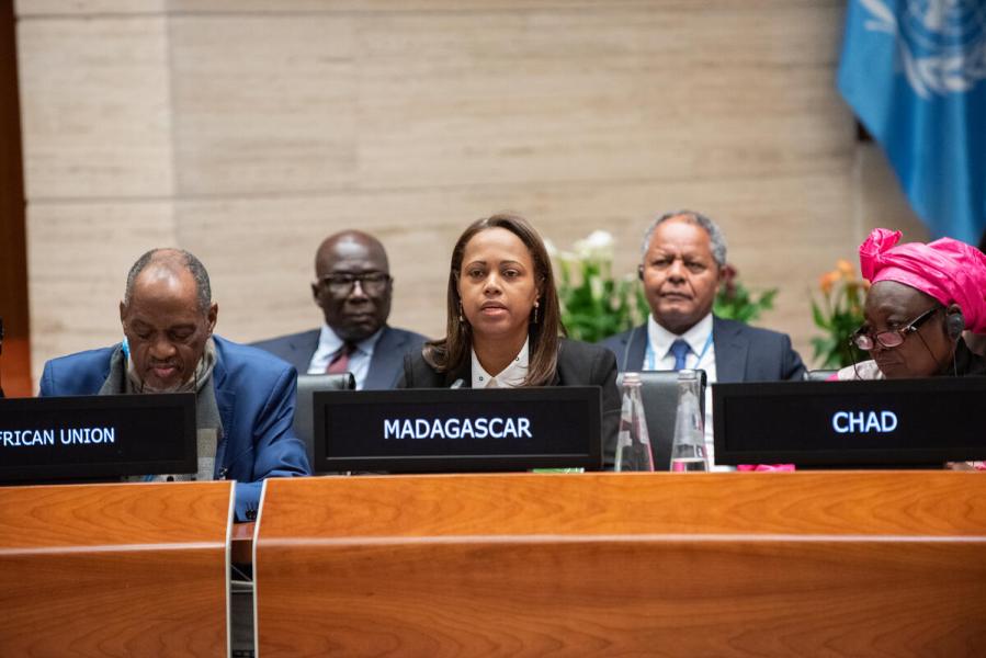 In the Photo: intervention by H.E. Ms Fanja Raharinomena, Secretary General, Ministry of Agriculture and Livestock, Government of Madagascar. &quot;Africa Day of School Feeding: Enhancing Education and Human Capital in Africa&quot;, side event on the margins of the First Regular Session of the Executive Board 2024. Photo credit: WFP/Daria Addabbo