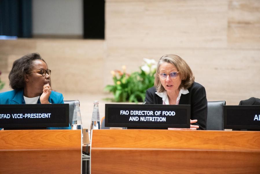 In the Photo: intervention by Ms. Lynnette Neufeld, Director, Food and Nutrition Division, FAO. &quot;Africa Day of School Feeding: Enhancing Education and Human Capital in Africa&quot;, side event on the margins of the First Regular Session of the Executive Board 2024. Photo credit: WFP/Daria Addabbo