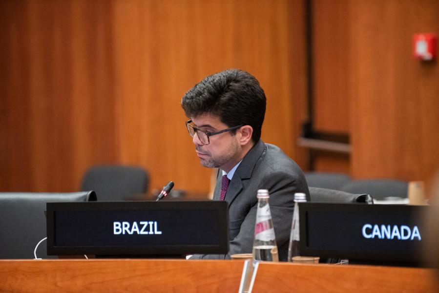 In the photo: intervention by H.E. Vicente Almaral Bezerra, Alternate Permanent Representative of the Federative Republic of Brazil. &quot;Africa Day of School Feeding: Enhancing Education and Human Capital in Africa&quot;, side event on the margins of the First Regular Session of the Executive Board 2024. Photo credit: WFP/Daria Addabbo