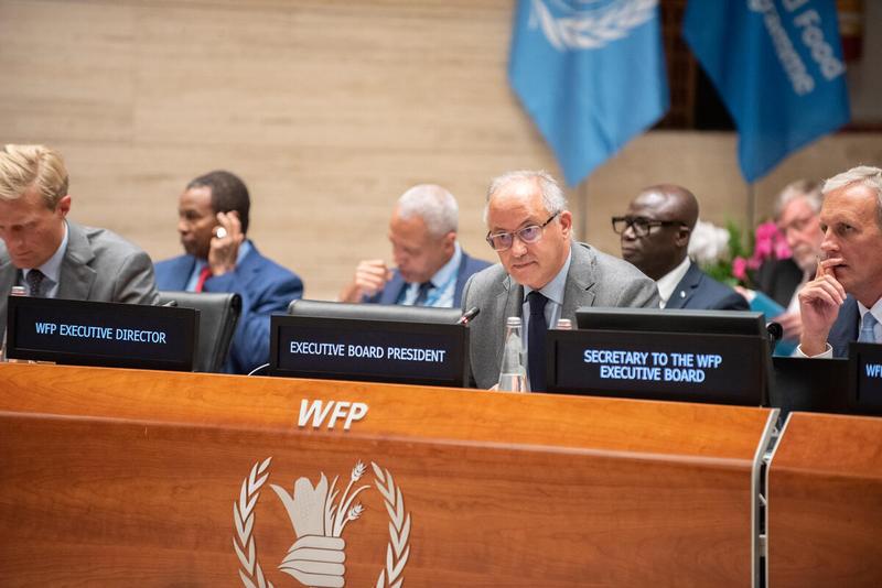 In the photo: intervention by H.E. Mr. Youssef Balla, Ambassador and Permanent Representative of the Kingdom of Morocco and President of the WFP Executive Board 2024. Please credit: WFP/Daria Addabbo