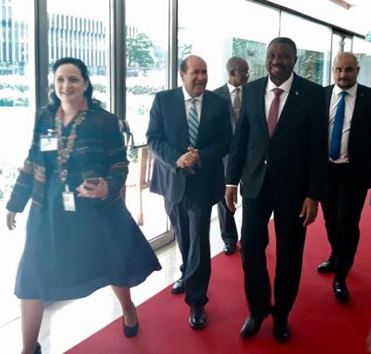 Walking on the red carpet with with His Excellency Jorge Lopes Bom Jesus, Prime Minister of Sao Tome and Principe, and Delegation