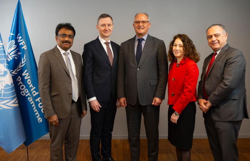 The 2024 Executive Board Bureau. From Left to Right: H.E. Dr. Balaji Jujjavarapu (India, List B); H.E. Mr. Artur Andrzej Pollok (Poland, List E); President H.E. Mr. Youssef Balla (Morocco, List A); Vice-President H.E. Ms. Elissa Goldberg (Canada, List D); H.E. Mr. Carlos Bernardo Cherniak (Argentina, List C). © WFP/Rein Skullerud The 2024 Executive Board Bureau. From Left to Right: H.E. Dr. Balaji Jujjavarapu (India, List B); H.E. Mr. Artur Andrzej Pollok (Poland, List E); President H.E. Mr. Youssef Balla (Morocco, List A); Vice-President H.E. Ms. Elissa Goldberg (Canada, List D); H.E. Mr. Carlos Bernardo Cherniak (Argentina, List C). © WFP/Rein Skullerud