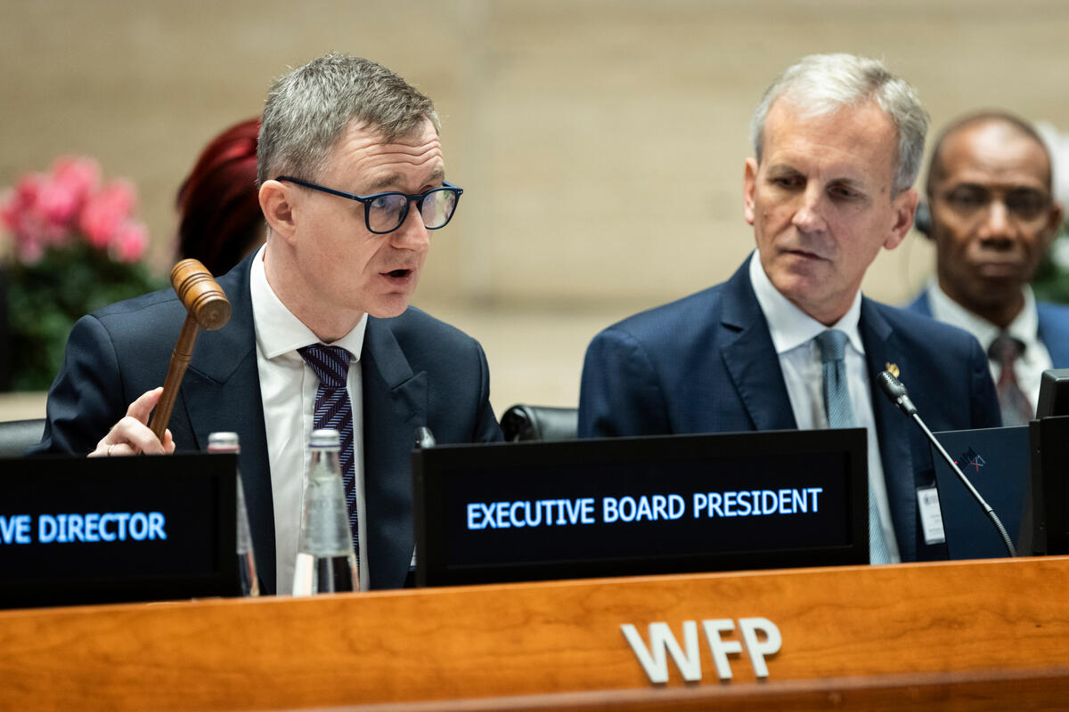 The EB President H.E. Artur Andrzej Pollok opens the Board Session with the Election of the Rapporteur and Adoption of the Agenda. © WFP/Matteo Minnella